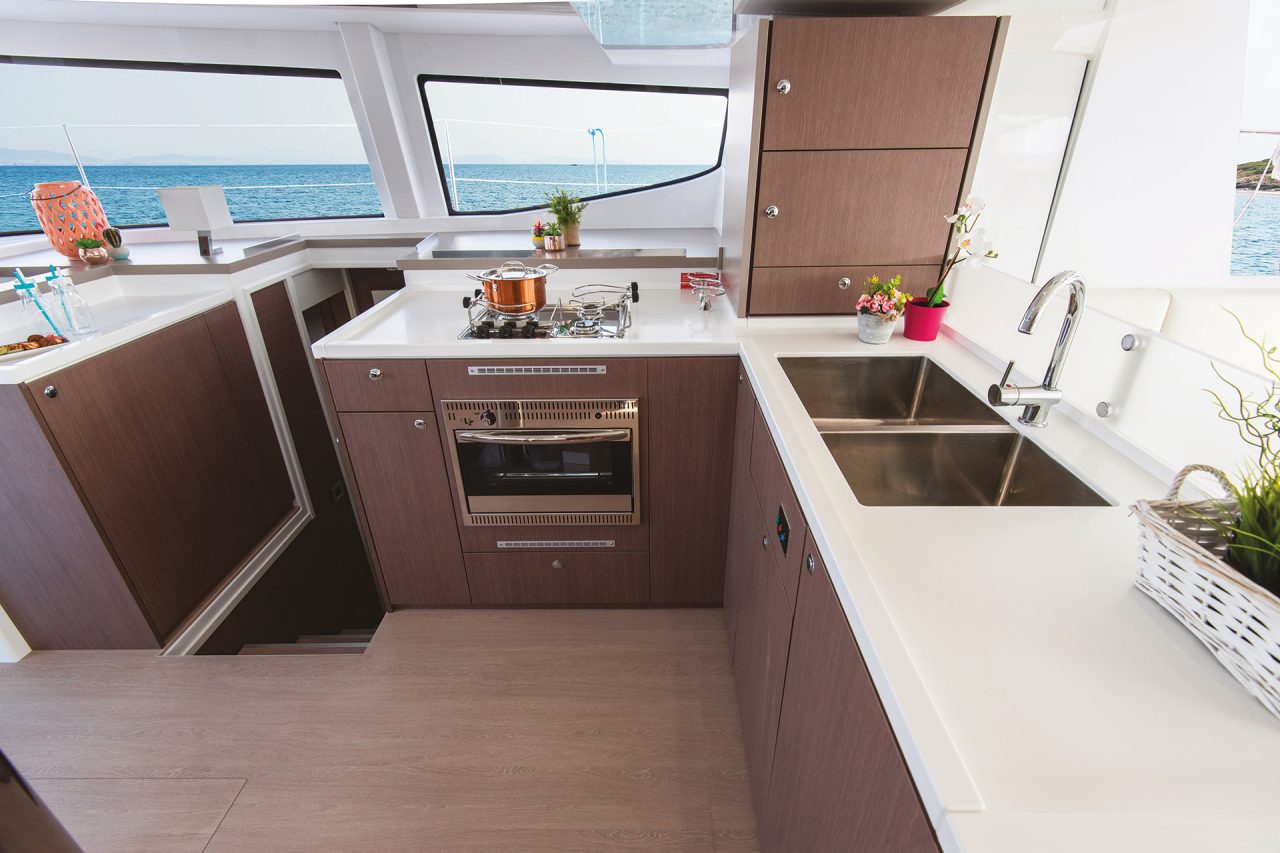 Kitchen galley on Bali 4.8 yacht