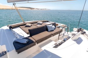 Lagoon 46 catamaran flybridge with sunbed lounge