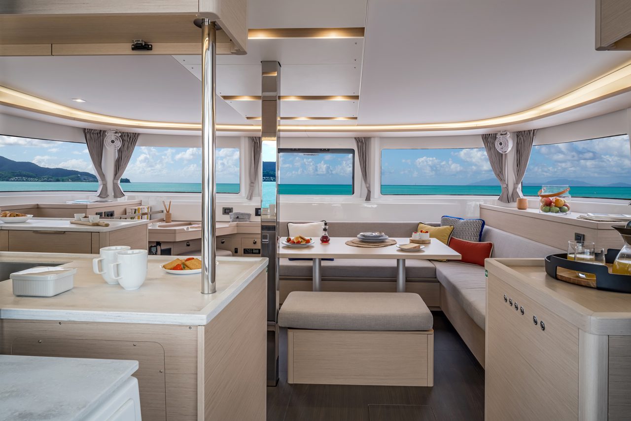 Lagoon 46 yacht saloon interior wide view