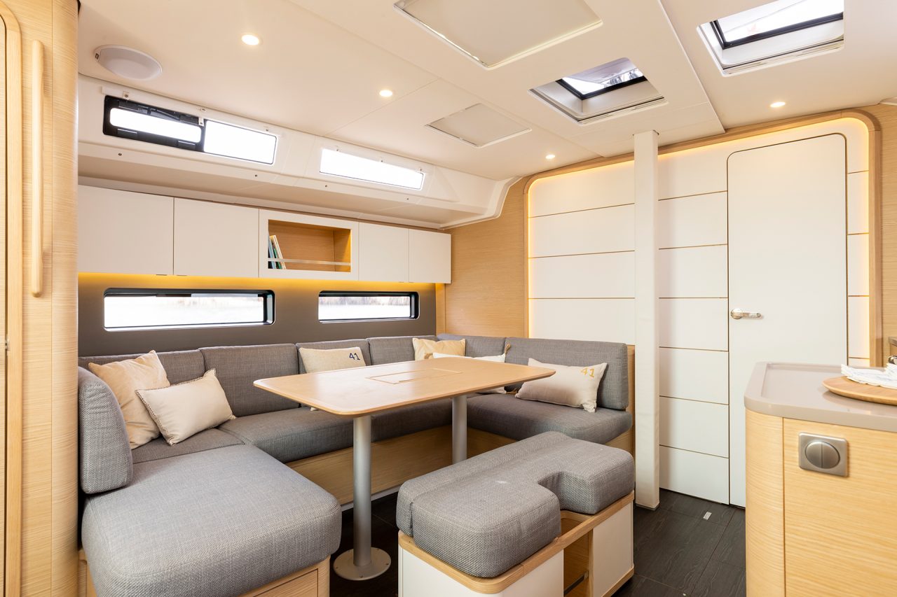 Dufour 41 monohull interior saloon dining area