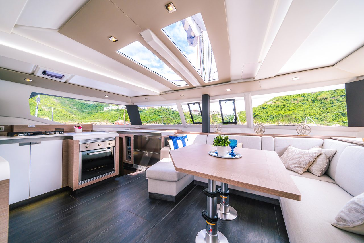 Fountaine Pajot Tanna 47 catamaran saloon with large windows