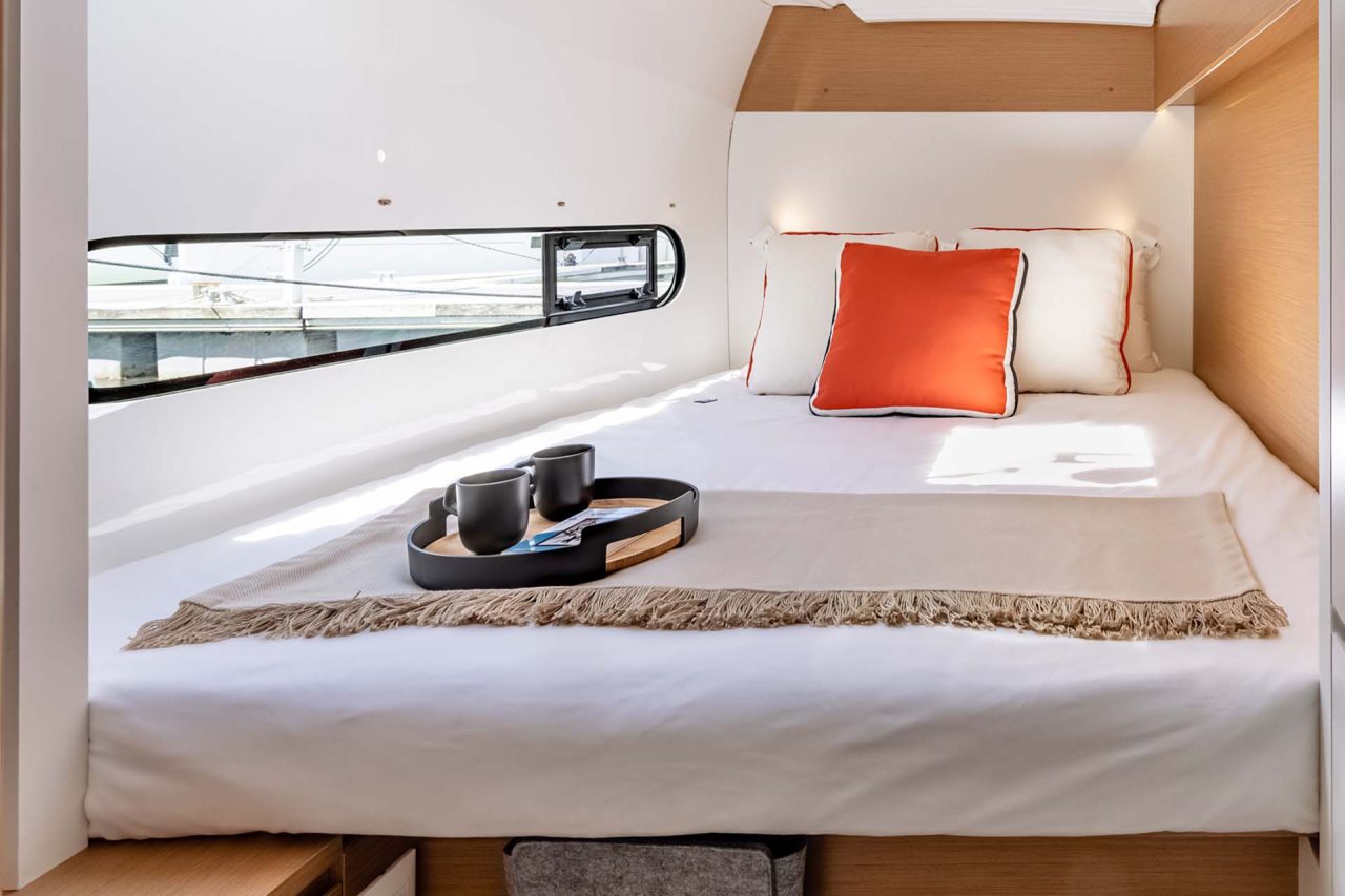 Excess 11 catamaran cabin berth with side window