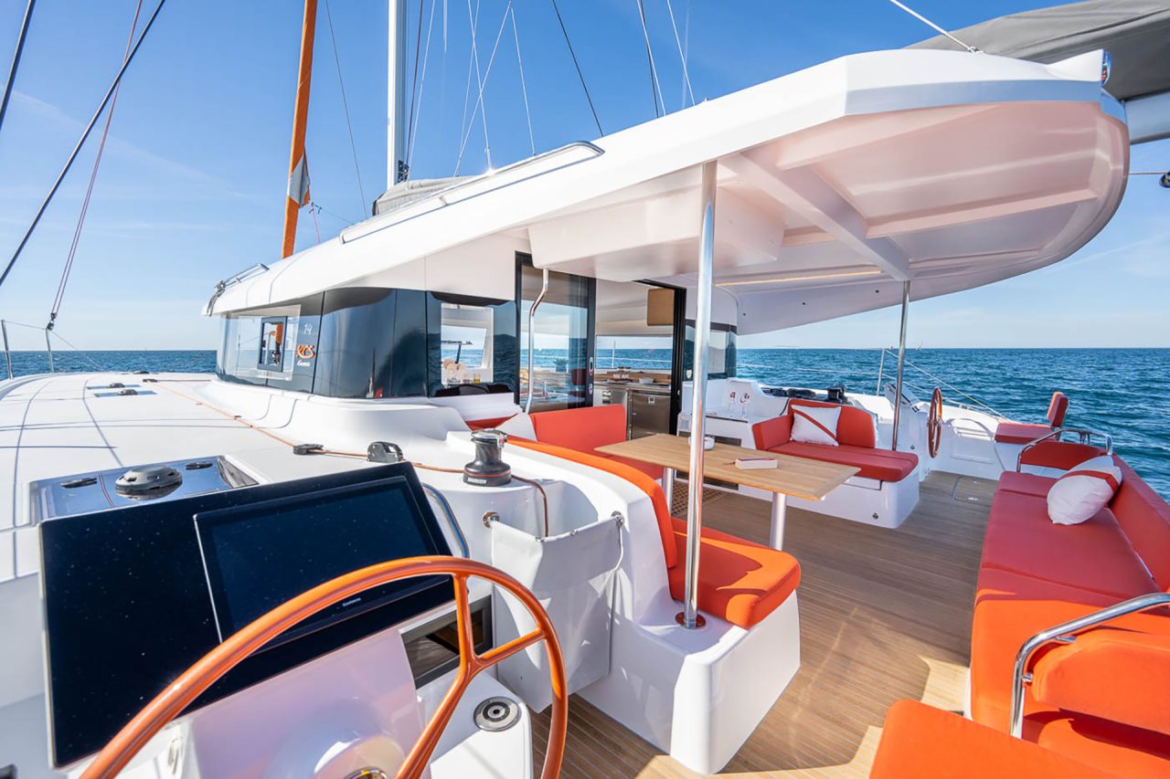 Wide view of the cockpit area on the Excess 14 catamaran