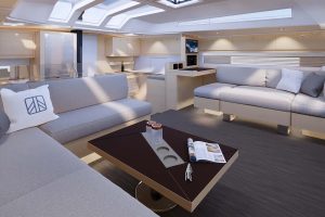 Luxury interior lounge area on the Dufour 61 sailing monohull