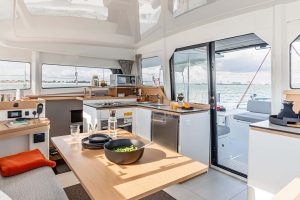 Salon and galley of the Excess 11 sailing catamaran