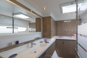 Bathroom in owners cabin of the Astrea 42 sailing catamaran