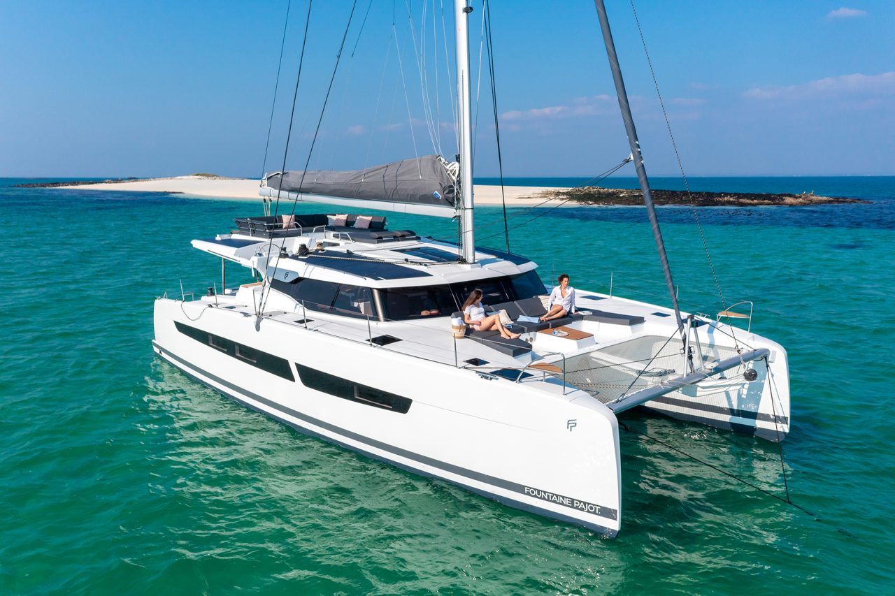 Fountaine Pajot Aura 51 catamaran cruising with sails up