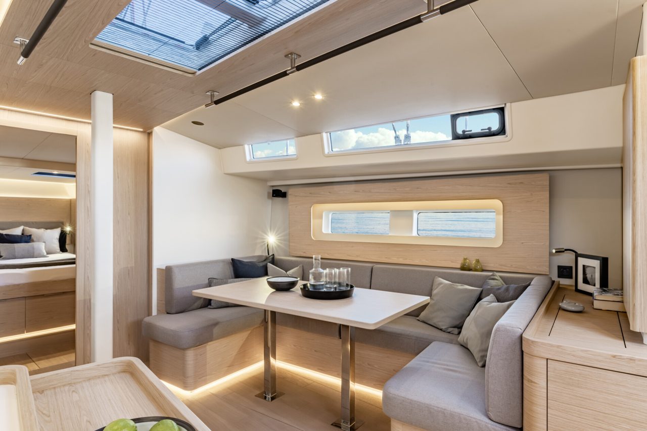 Interior dining area of Beneteau Oceanis Yacht 54 monohull