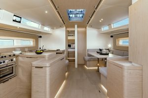 Interior saloon area on the Oceanis Yacht 54 luxury yacht