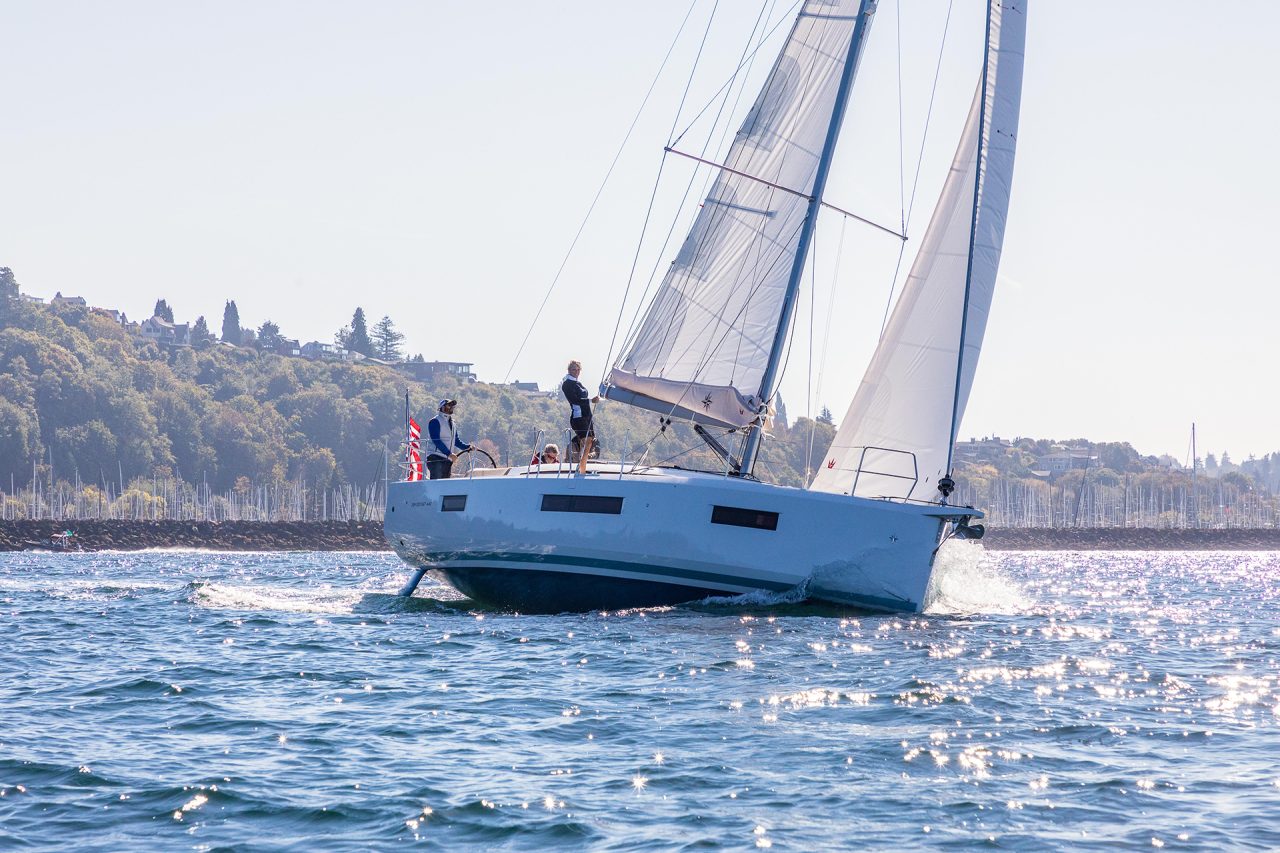 Sun Odyssey 440 sailboat heeling under sail