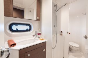 Bathroom aboard the Bali 4.2 catamaran