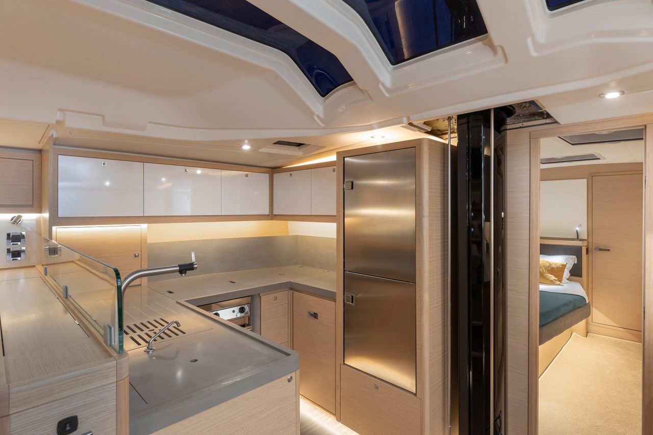 U-shaped kitchen of a Dufour 61 sailing monohull