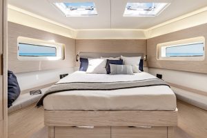 Cabin with double bed on Beneteau Oceanis Yacht 54 luxury sailboat