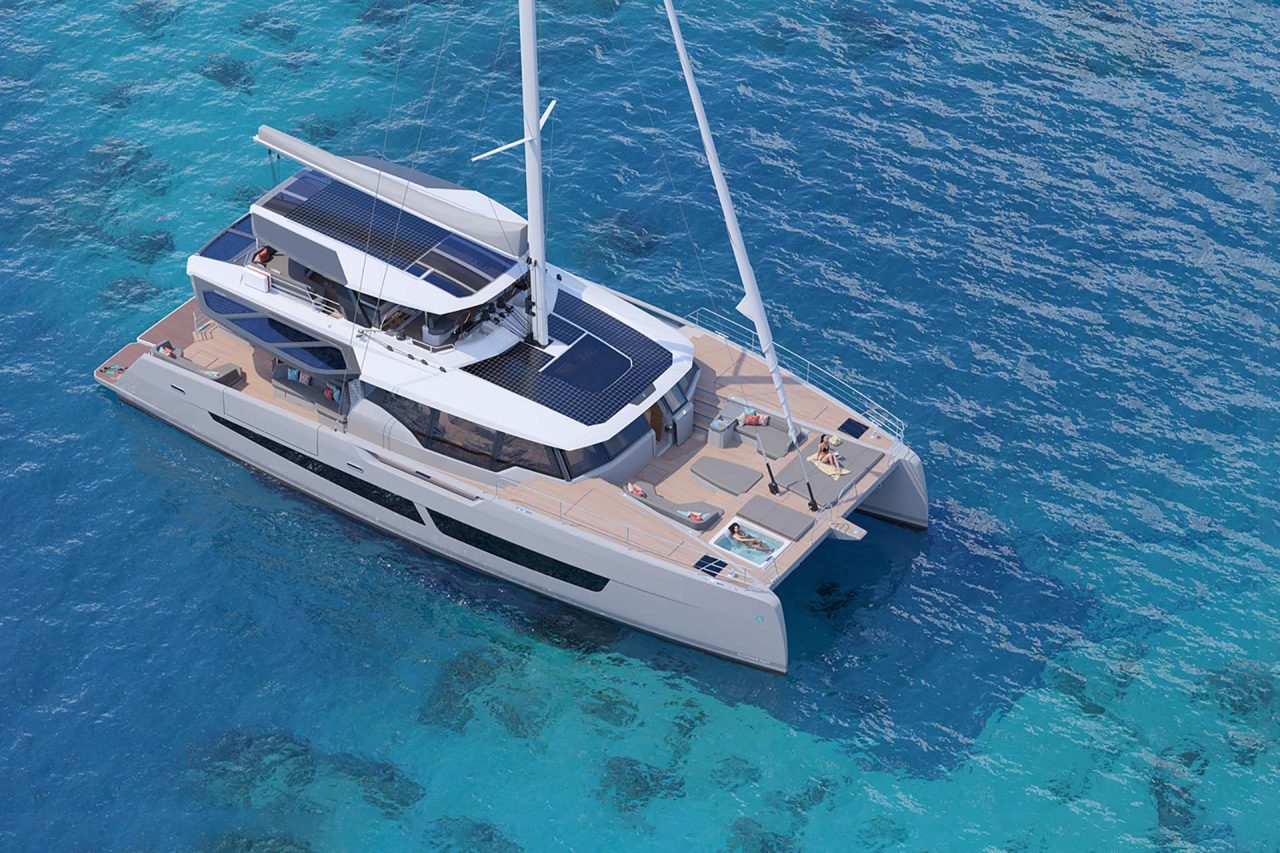 Fountaine Pajot  67 luxury catamaran at anchor