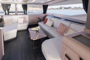 Fountaine Pajot 51 sailing catamaran interior lounge area